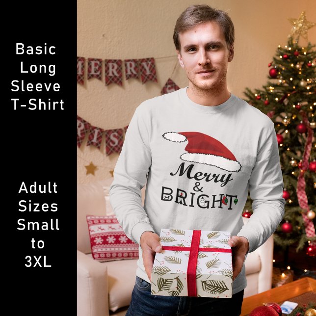 Merry & Bright mit Weihnachtsmannmütze, ZSSPG Lang T-Shirt (Merry & Bright with Santa Hat, ZSSPG Long Sleeve T-Shirt)