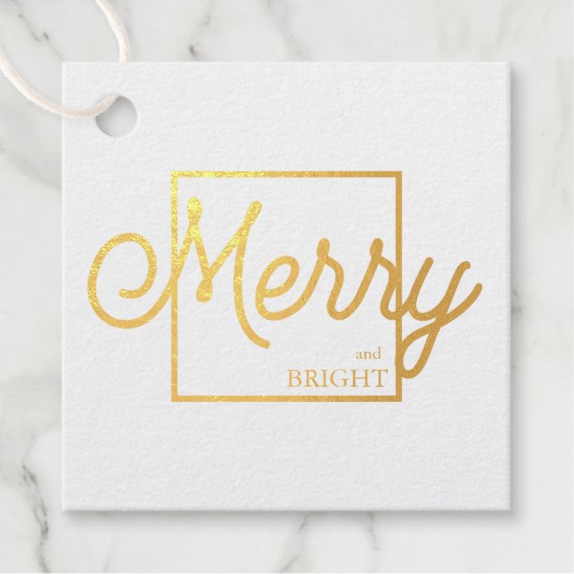Merry & Bright Modern Christmas Silver Gold Foil Geschenkanhänger (Vorderseite)