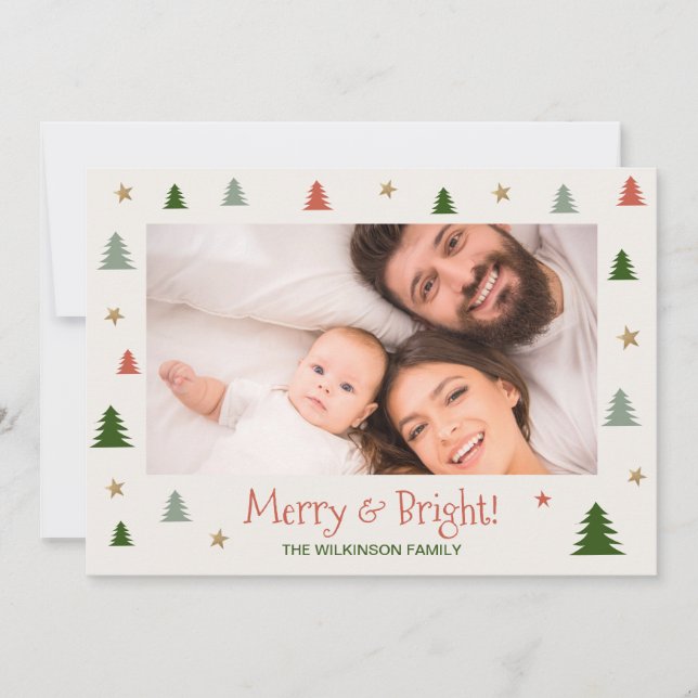Merry Bright Modern Family Foto Scandi Weihnachten (Vorderseite)