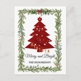 Merry & Bright Modern Red Christmas Tree & Script Postkarte