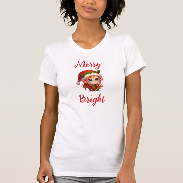 Merry Bright Modern Red mit niedlichen Frauen T-Shirt (Vorderseite)
