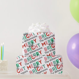 Merry & Bright Modern Simple Name Repetier Muster Geschenkpapier