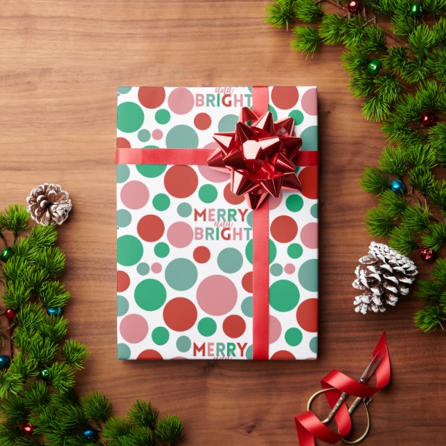 Merry & Bright Modern Simple Polka Dot Muster Geschenkpapier (Feiertagsgeschenk)