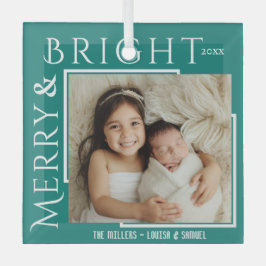 Merry & Bright moderne, fette Schrift 1 Foto Weihn Ornament Aus Glas