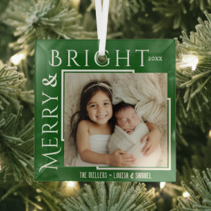 Merry & Bright moderne, fette Schrift 1 Foto Weihn Ornament Aus Glas