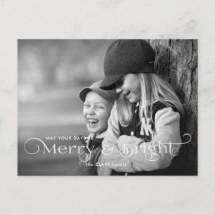 Merry & Bright Moderne Schrift und Foto Postkarte