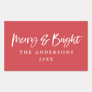 Merry & Bright, moderne Schrift-Weihnachten Rechteckiger Aufkleber