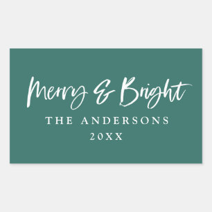 Merry & Bright, moderne Schrift-Weihnachten Rechteckiger Aufkleber