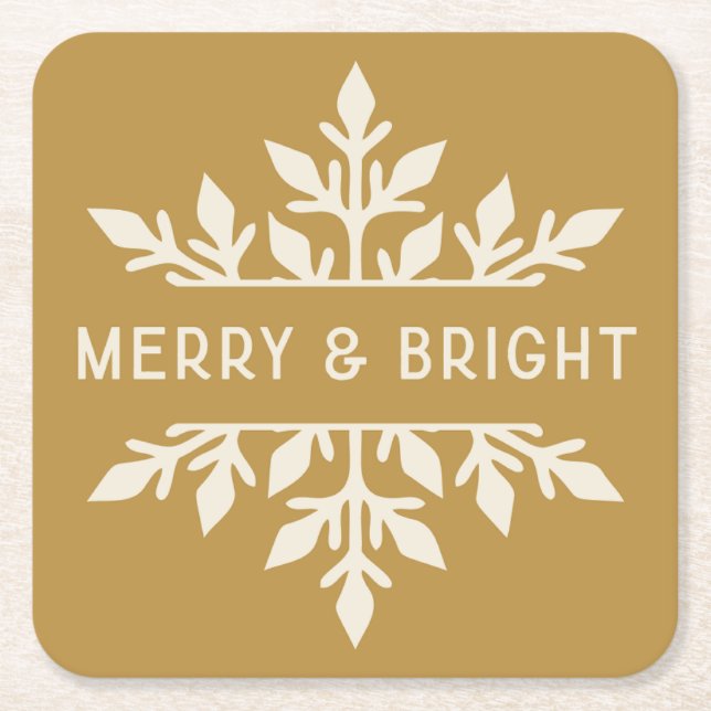 Merry & Bright Moderne Typografie Snowflake Rechteckiger Pappuntersetzer (Vorderseite)