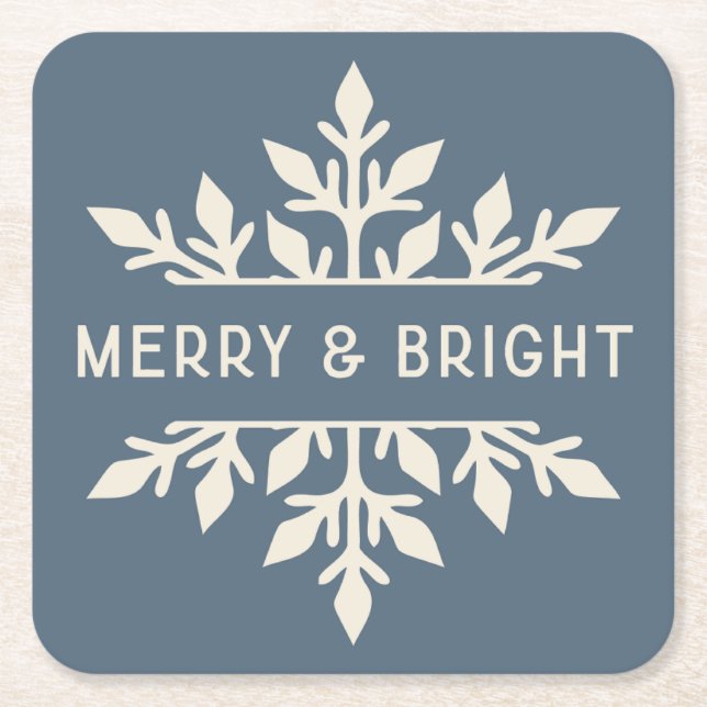 Merry & Bright Moderne Typografie Snowflake Rechteckiger Pappuntersetzer (Vorderseite)
