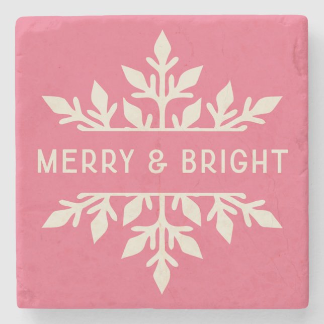 Merry & Bright Moderne Typografie Snowflake Steinuntersetzer (Vorderseite)