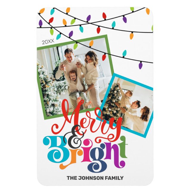 Merry & Bright Moderne Weihnachtsfamilie Magnet (Vertikal)