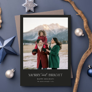 Merry & Bright Modernes Foto Weihnachten Schwarz
