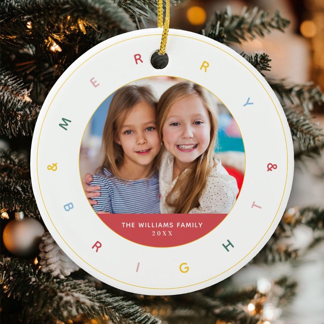 Merry & Bright Modernes Rainbow Foto Keramik Ornament (Von Creator hochgeladen)