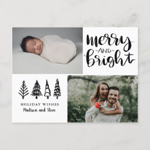 Merry & Bright Modernes Script Holiday Foto Feiertagspostkarte