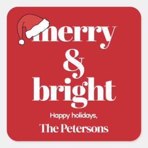 Merry & Bright   Modernes, weißes Weihnachtsfest Quadratischer Aufkleber