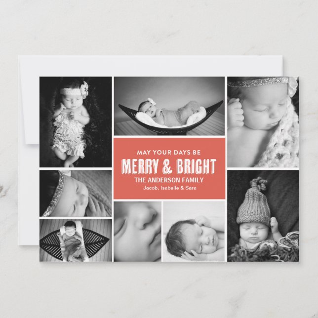 Merry & Bright Multi Foto Card Feiertagskarte (Vorderseite)