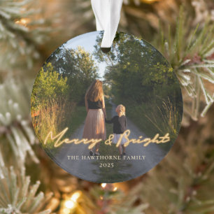 Merry & Bright Neon Lettering Foto Holiday Ornament