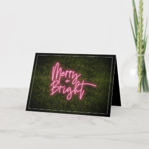 Merry + Bright Neon Sign Boxwood Weihnachten Karte