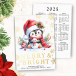 Merry Bright Niedlich Pinguin White Red Gold Weihn Folien Feiertagskarte<br><div class="desc">Erstellen Sie eine stilvolle personalisierte Weihnachtskarte mit einem festlichen Design, das einen niedlichen Pinguin in einem roten Kleid mit einem winzigen Schneemann inmitten von heiligen Beerenwäldern, goldgelben Schneeflocken und Sternen. Dieses Design ist mit einigen echten Folienelementen auf der Vorderseite, die diese Karte einzigartig und luxuriös macht. Ein Merry & Bright...</div>