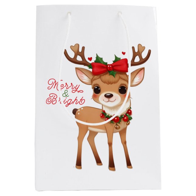 Merry&Bright Niedlich Reindeer Gift Bags Mittlere Geschenktüte (Vorderseite)