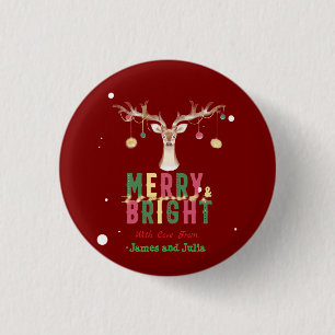 Merry & Bright Niedlich Rentier Weihnachtsschmuck Button