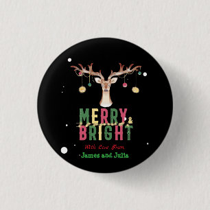 Merry & Bright Niedlich Rentier Weihnachtsschmuck Button