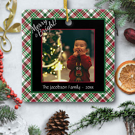 Merry & Bright Niedlich Tartan Kariertes Foto Weih Keramikornament