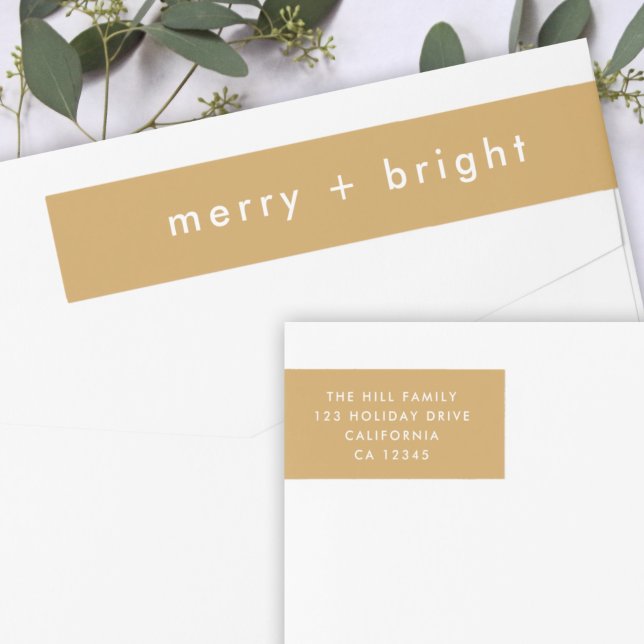 Merry + Bright Ocher Gold Christmas Address (Von Creator hochgeladen)