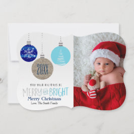 Merry & Bright Ornaments Hang Holiday Foto Card Feiertagskarte