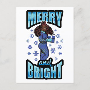 Merry & Bright Pajama Melanin X-mas Sweater Sista Feiertagspostkarte