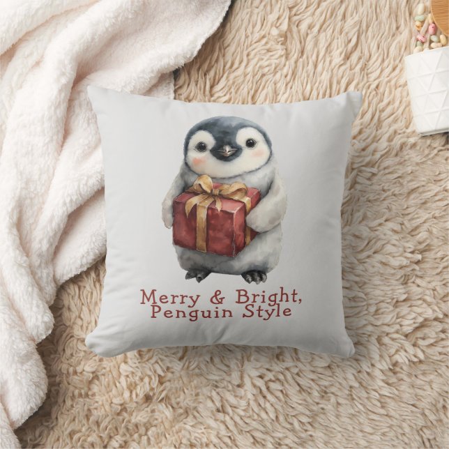 Merry & Bright Penguin Christmas Kissen (Decke)