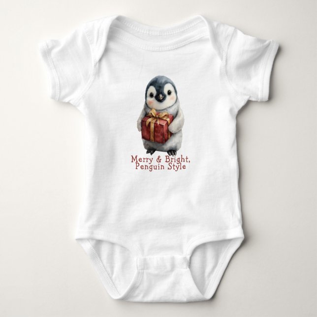 Merry & Bright Penguin Weihnachten Baby Strampler (Vorderseite)
