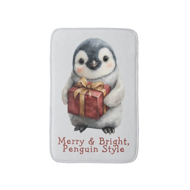 Merry & Bright Penguin Weihnachten Badematte (Vorderseite Vertikal)