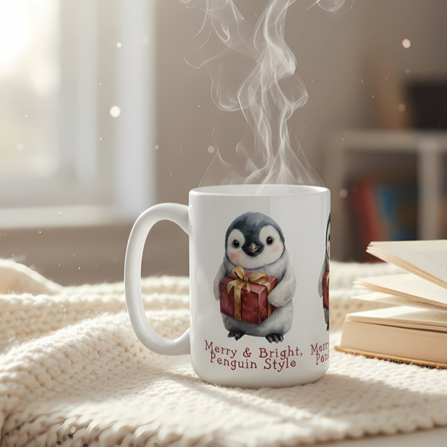 Merry & Bright Penguin Weihnachten Kaffeetasse (Von Creator hochgeladen)