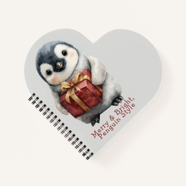 Merry & Bright Penguin Weihnachten Notizbuch (Vorderseite)