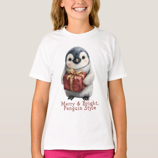 Merry & Bright Penguin Weihnachten T-Shirt (Vorderseite)