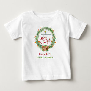 Merry & Bright Pine Needle Wreath Erster Weihnacht Baby T-shirt