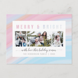 Merry & Bright Pink Pastel Holiday Foto Collage Postkarte