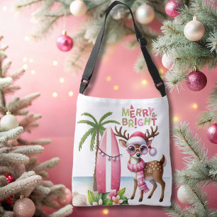 Merry & Bright Pink Tropical Rentier Tote Bag Tragetaschen Mit Langen Trägern