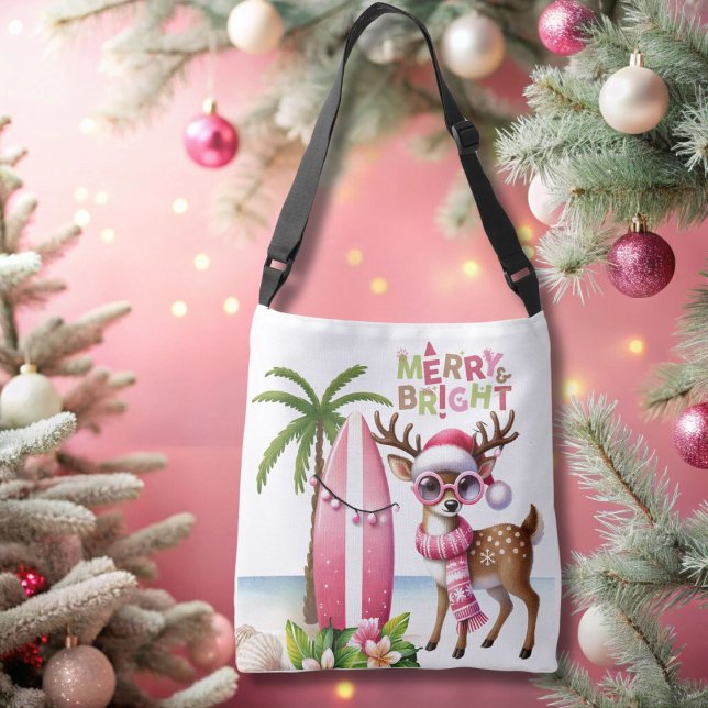 Merry & Bright Pink Tropical Rentier Tote Bag Tragetaschen Mit Langen Trägern (Von Creator hochgeladen)