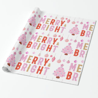 Merry & Bright Pink Weihnachtsbaum Wrapping Paper Geschenkpapier