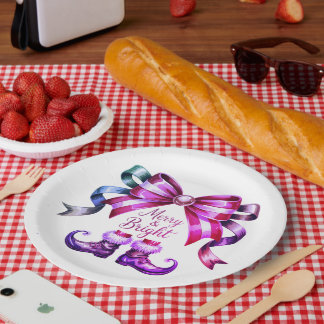 Merry & Bright Purple Christmas Paper Plates  Pappteller