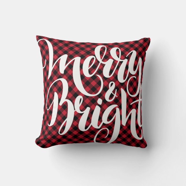 Merry Bright Red Black Buffalo Kariert Tartan Xmas Kissen (Vorderseite)