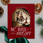 Merry & Bright Red Elegant Script Christmas Photo Feiertagskarte<br><div class="desc">Elegant Merry & Bright photo holiday card design in festive red and white with nostalgic script fonts. This fully editable Christmas card design includes space for one photo, your family name as well as space to add your personalized message. Make this holiday season extra special with this sophisticated holiday greeting...</div>