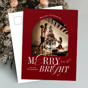 Merry & Bright Red Elegant Script Foto Weihnachten