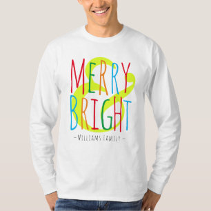 Merry & Bright Red, Green Blue Typografy Name T-Shirt