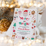 Merry & Bright Red Pink Green Christmas Party Einladung<br><div class="desc">Dieses skurrile Design zeichnet sich durch eine reizvolle und spielerische Illustration geliebter Weihnachtselemente aus,  die wunderschön in einer herzzerwärmenden Palette von Rot,  Rosa und Weiß dargestellt wird.</div>