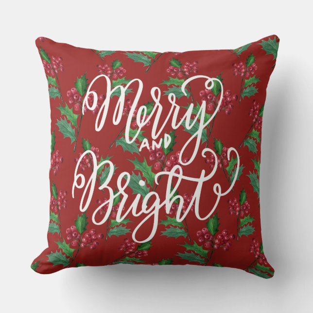 Merry Bright/Red Snowflake/Gold Christmas Pillow Kissen (Vorderseite)
