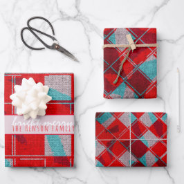 Merry Bright Red Strick Knitter Familienurlaub Geschenkpapier Set